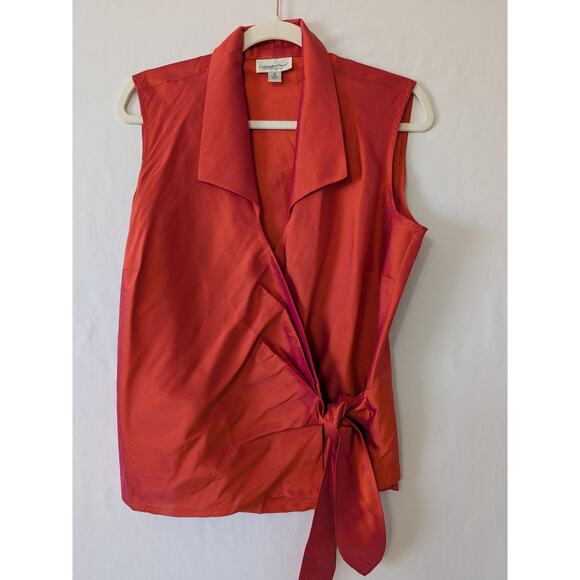 Coldwater Creek Womens Iridescent Orange Silk Wrap Blouse Size M Sleeveless - Picture 1 of 10